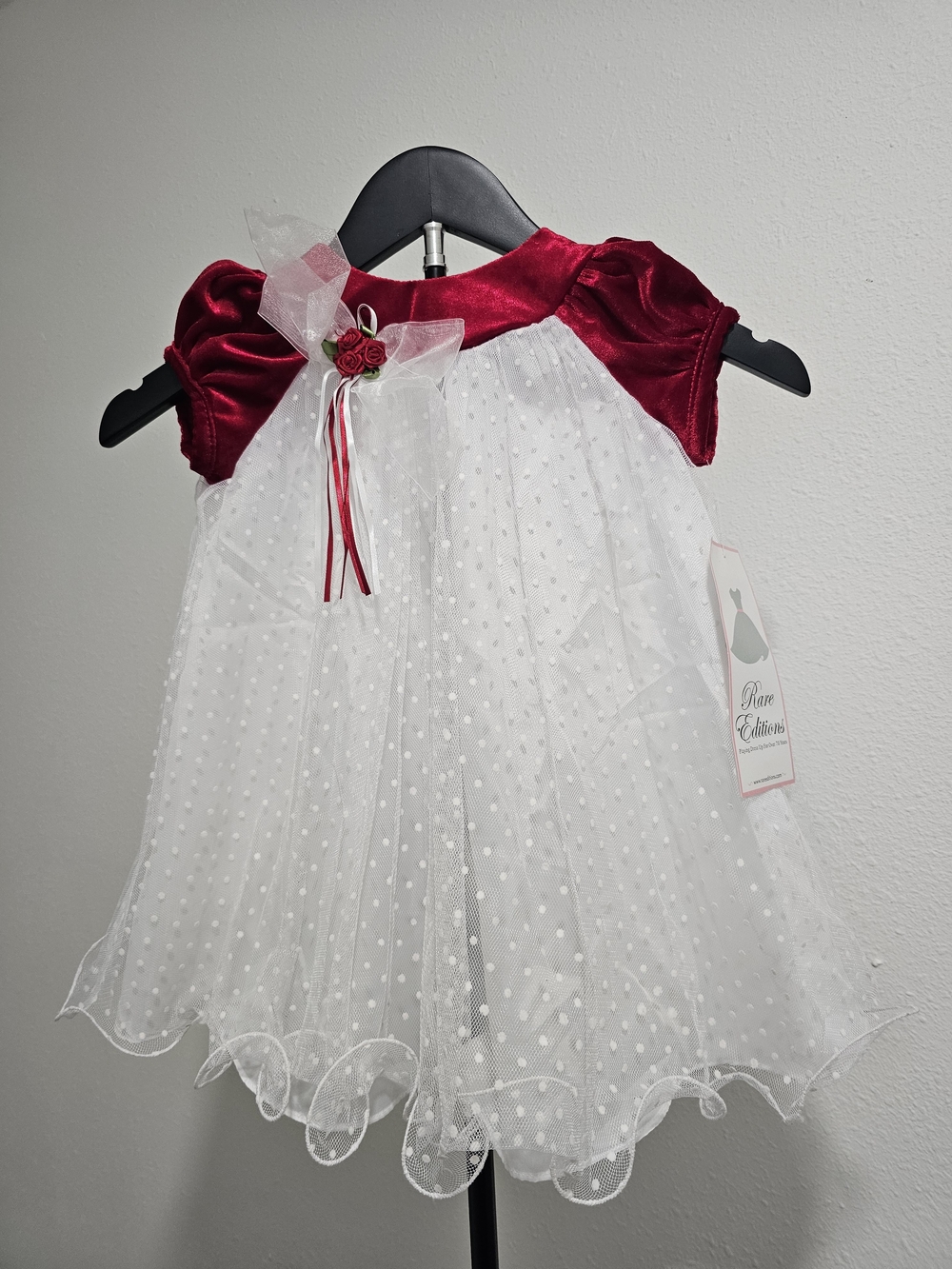 Rare Editions Red Velvet and White Polka Dot Tulle Party Dress